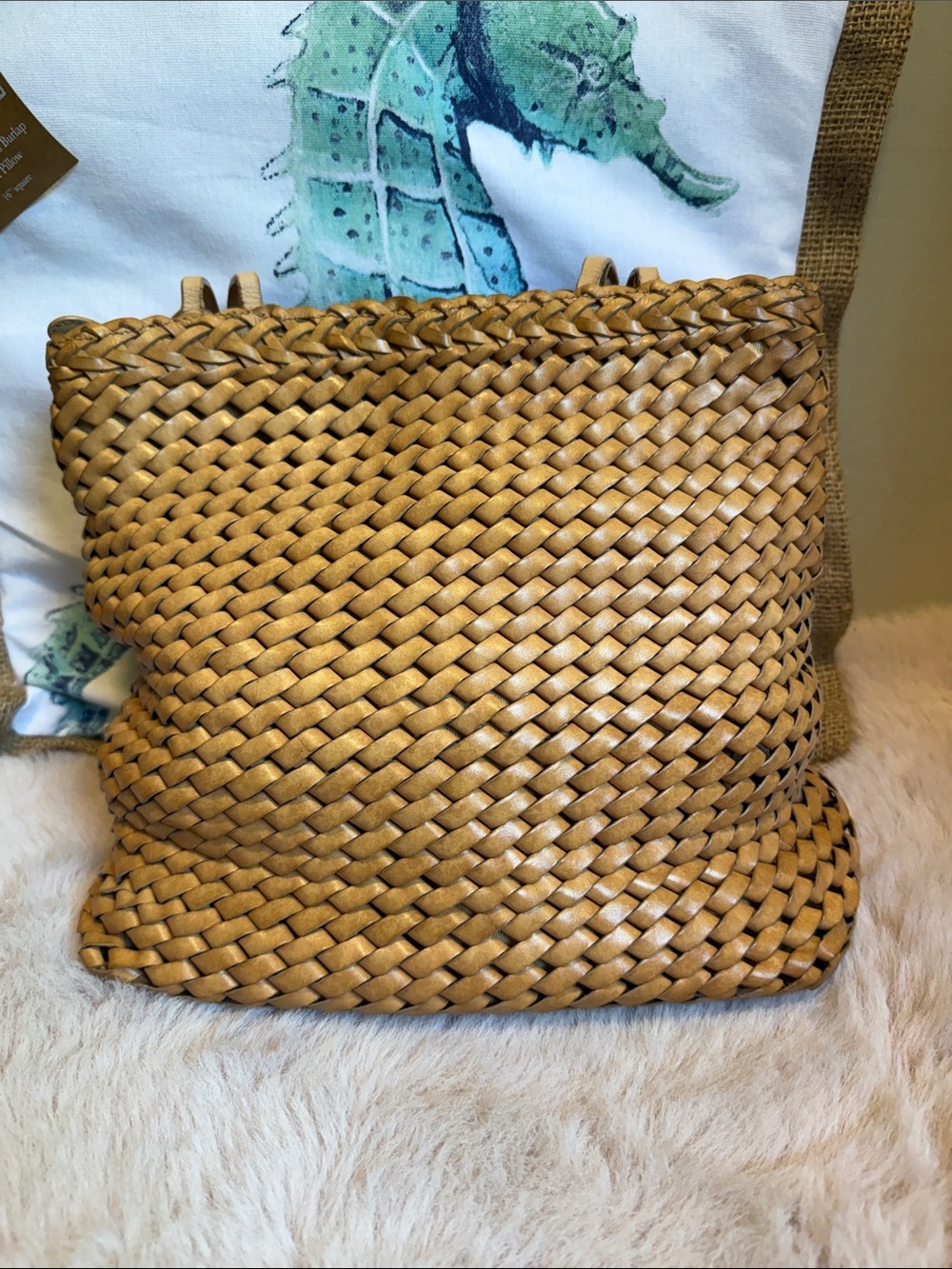 HOBO Woven Tan Leather Tote with Double Shoulder Straps - Picture 2 of 8